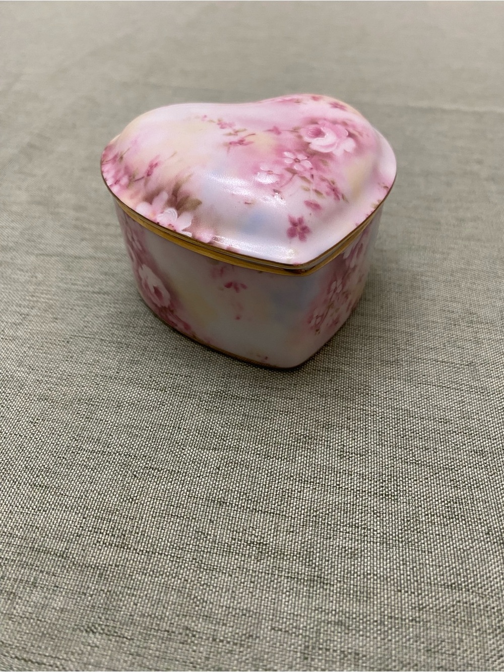 GANZ Rose Pink Floral Motif Heart-Shaped Porcelain Trinket Box